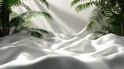 Poster - Sunlight illuminates a natural display with green palm fronds and white textures