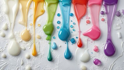 Poster - colorful paint drips and splashes on a textured white background creating an artistic composition wi