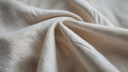 Poster - Close-up detail of natural linen fabric showcasing texture and folds in neutral colors