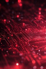 Poster - Abstract red circuit board with glowing lights