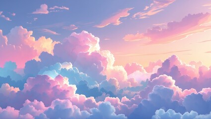 Poster - Colorful clouds at sunset with shades of pink, purple, and blue in a sky landscape creating a dreamy atmosphere.