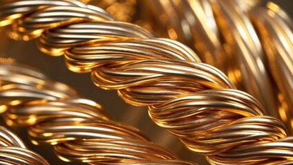 Poster - Golden twisted metal wire close-up with reflections and intricate details, suitable for backgrounds and textures.