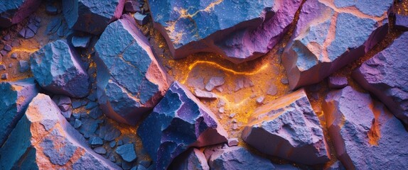 Poster - Colorful textured abstract background of rock formations with illuminated edges and dramatic lighting effects