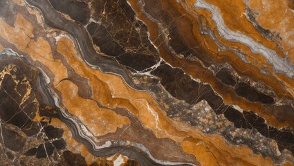 Poster - Brown and orange marble texture with wavy patterns natural stone background high resolution detailed surface design