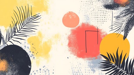 Poster - Artistic abstract composition featuring floral elements and geometric forms