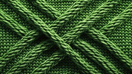 Poster - Green knitted fabric texture featuring woven rope patterns with varying shades of green intertwined across the surface.