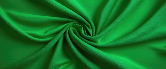 Poster - Green fabric texture with smooth wrinkles and folds creating a dynamic swirl pattern in the material