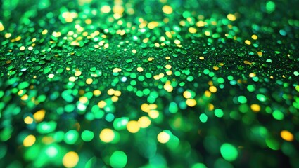 Poster - green and yellow bokeh glitter background with soft focus and vibrant colors for festive or decorati