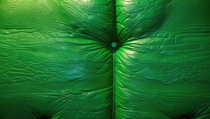 Poster - Close-up view of textured green leather upholstery with deep creases and button tufting details on a cushion surface.