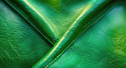 Poster - Green textured leather with visible creases and seams close-up detail for textile and material use