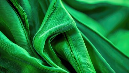 Poster - Close-up view of textured green fabric displaying folds and shadows in natural light