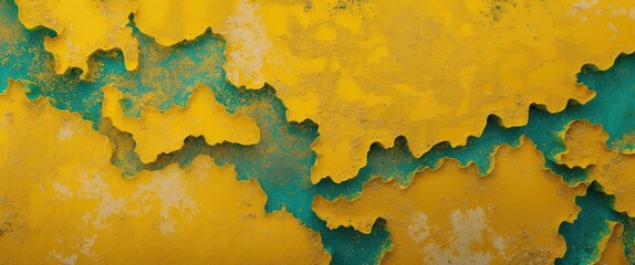 Poster - abstract textured background with yellow and blue colors showing peeling paint and corrosion pattern