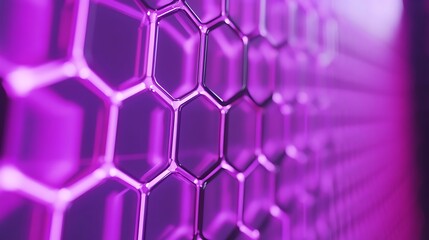 Poster - Hexagonal metallic pattern with purple glowing light and depth