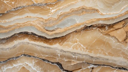 Poster - Natural stone marble surface with layered patterns in beige and brown tones suitable for background or texture applications.