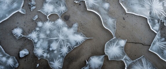 Poster - Frozen ice patterns on a surface depicting intricate crystalline formations in natural light.
