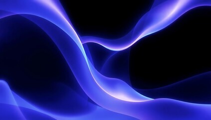 Poster - Blue flowing light waves against a dark abstract black background