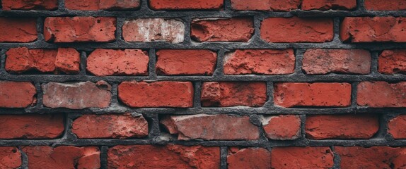 Poster - Red brick wall texture with visible mortar joints and weathered surfaces suitable for industrial or architectural backgrounds