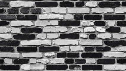 Poster - Black and white brick wall texture with contrasting rectangular shapes arranged in a uniform pattern