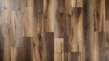 Poster - Wooden floor texture with a mix of light and dark brown planks arranged in a random pattern natural wood surface for interior design use