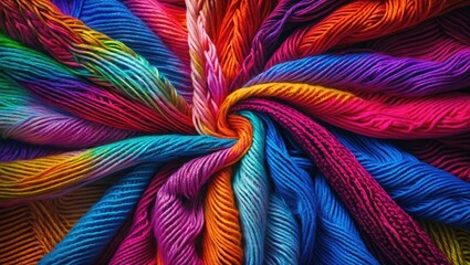 Poster - Multicolored yarn arranged in a spiral pattern showcasing a variety of textures and vibrant colors for crafting and textiles