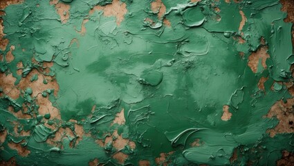 Poster - Green textured paint surface with layered materials and uneven patterns suitable for background or design elements.