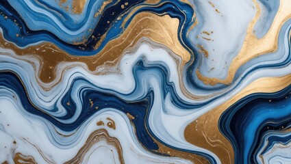 Aufkleber - Blue and gold abstract marble texture with fluid wavy patterns in rich colors for background or design purposes