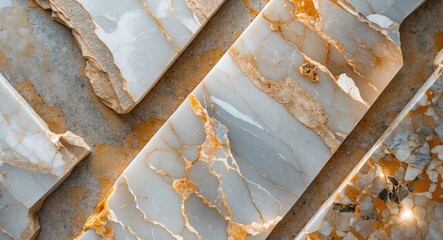 Poster - gray and white marble texture with golden veins and irregular patterns on polished stone surface