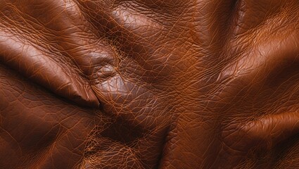 Poster - Brown leather texture with wrinkles and creases detailed close-up view of natural grain pattern.