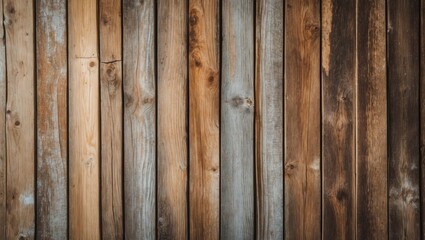 Poster - Wooden planks wall texture with varying shades of brown and gray for rustic or natural backgrounds in design projects