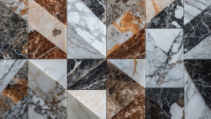 Poster - Geometric patterns created with mixed colored marble tiles in a modern design arrangement