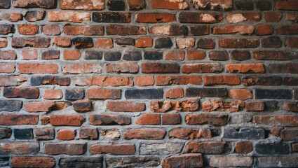 Poster - Red and gray brick wall texture with weathered appearance and various shades of bricks in horizontal arrangement