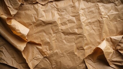Poster - Crumpled textured brown paper background with various folds and shadows creating an abstract pattern