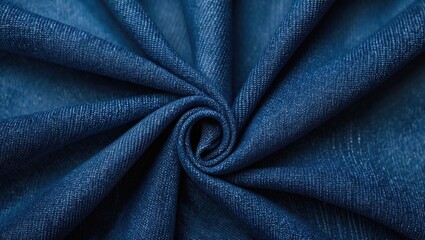 Poster - Blue denim fabric close up showing texture and patterns in a spiral arrangement