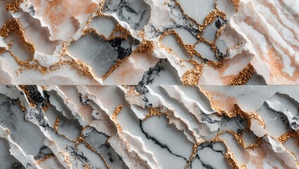 Poster - Textured marble background with swirling patterns of gray, white, rose, and gold elements created by natural stone variations