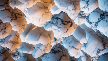 Poster - Abstract close-up of textured marble surfaces with intricate veining and glowing illumination in shades of blue and orange.