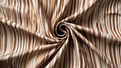 Poster - Brown and white striped fabric texture with a spiral twist showcasing smooth textile surface detail