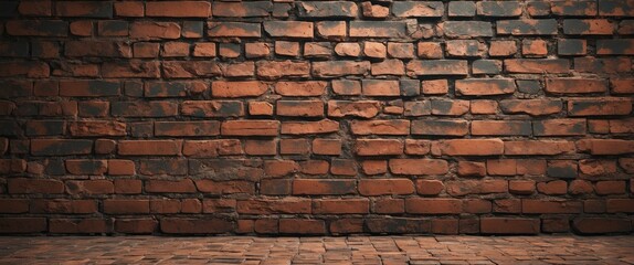 Poster - Red brick wall texture with uneven surface and dark mortar joints ideal for backgrounds or architectural contexts.