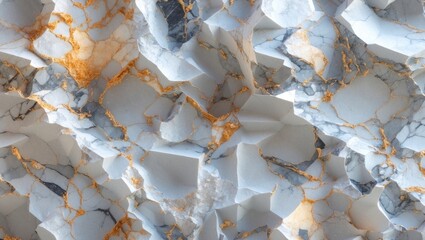 Poster - Geological close-up of textured marble with orange and gray veining displaying crystalline structure and intricate patterns.