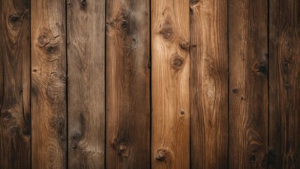 Poster - Textured wooden wall with varying shades of brown and distinct grain patterns in vertical planks for background or design use