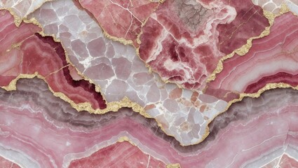 Poster - Pink and white marbled stone textured background with golden vein accents natural mineral design