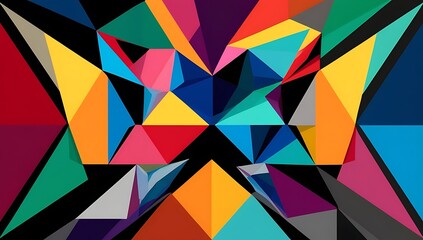 Poster - Colorful geometric abstract design of many triangles on a black background