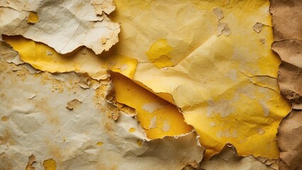Poster - textured peeling yellow and white paper background with visible damage and creases