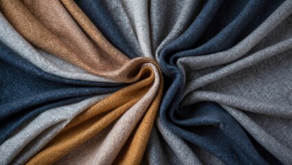 Poster - multicolored textile fabric in a circular pattern showcasing various shades of gray brown and blue flat lay design