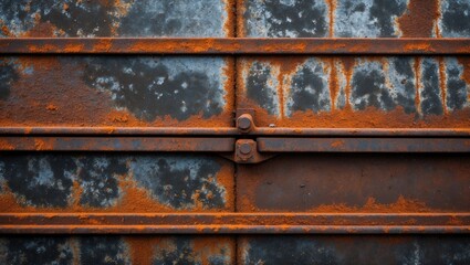 Poster - rusty metal surface with peeling paint and oxidized textures creating a weathered industrial backgro