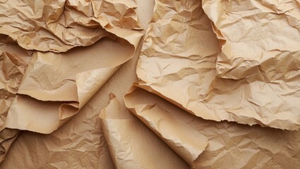 Poster - Crumpled brown paper texture background with layered folds and creases for design and craft use.