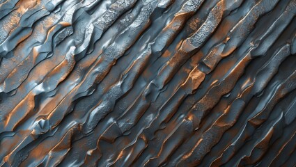 Poster - textured metallic surface with blue and copper waves pattern