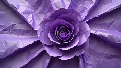 Poster - Purple paper rose on textured purple background with layered crepe paper in radial arrangement