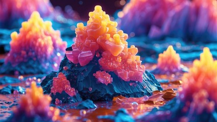 Poster - vibrant abstract landscape with colorful crystalline formations in a surreal environment featuring b
