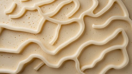 Poster - Abstract close-up of textured creamy surface with wavy lines and subtle bubbles creating an organic pattern.