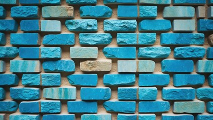 Poster - Textured blue brick wall background with varying shades and patterns in an abstract arrangement for contemporary design use.
